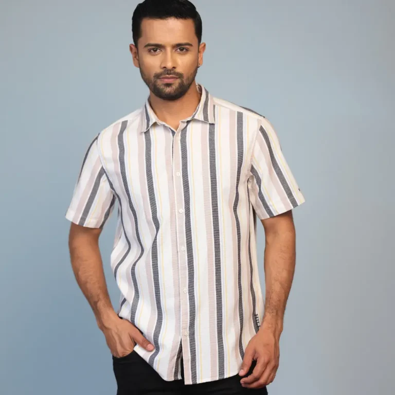 Casual Shirt Short Sleeve Fancy Cotton Stripe