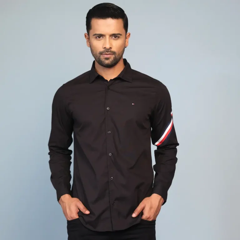 Printed Casual Shirt Cotton Stretch Fabric Black Color