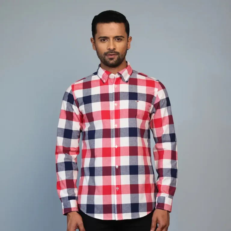 Oxford Cotton Multi Color Check Shirt Red