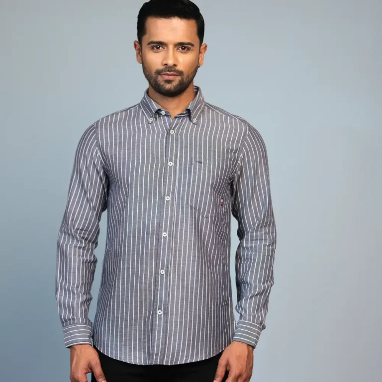 Casual Check Shirt Cotton Fabric Gray Color