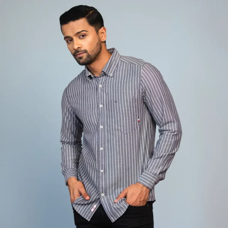 Casual Check Shirt Cotton Fabric Gray Color